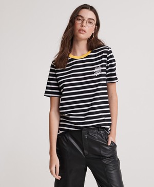 Superdry Dakota Stripe Graphic Női Pólók Fekete/Csíkok | OAVCJ8175